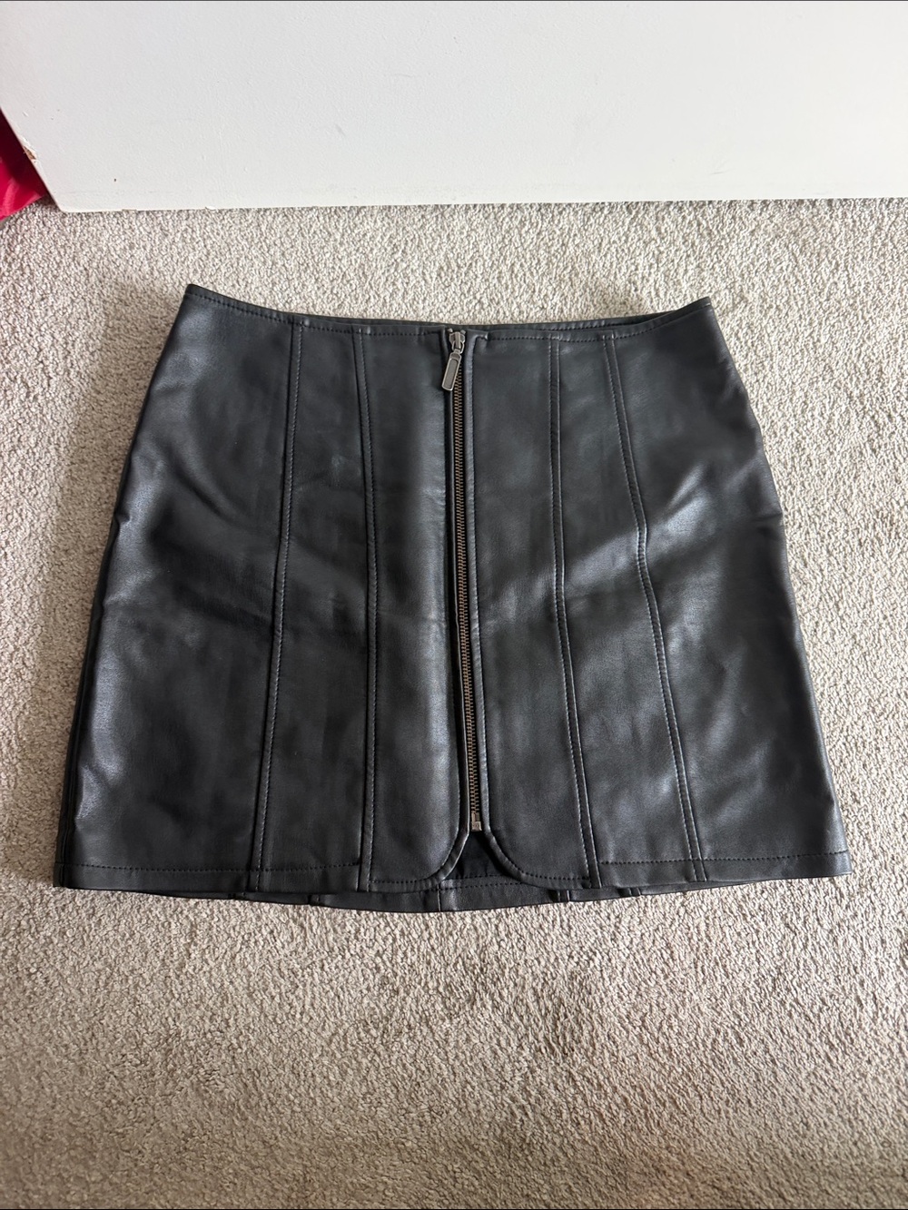 Free People Black Faux Leather Zip-Front Mini Skirt
